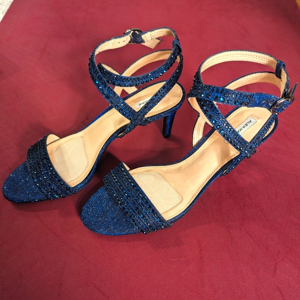 Blue rhinestone evening shoes